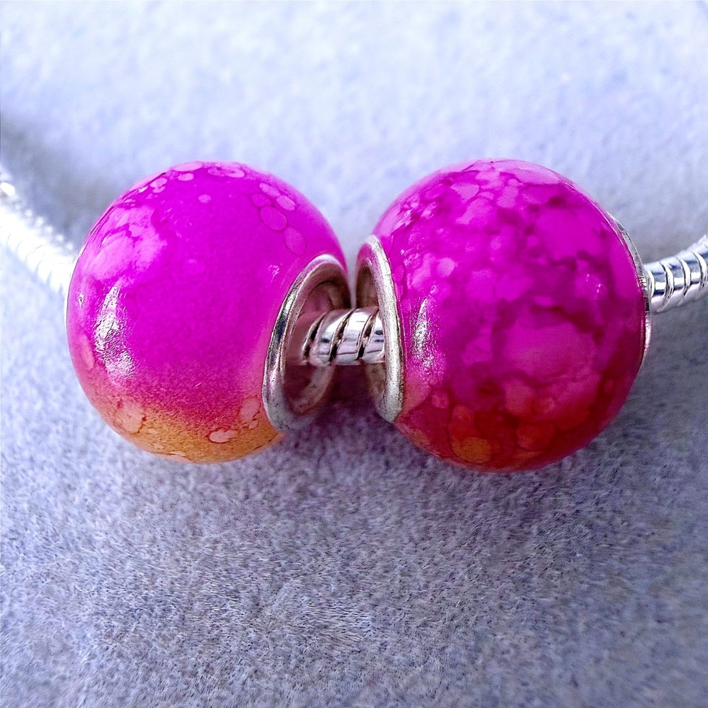 Pink Orange Marbled Spacer European Charm Beads fits PANDORA